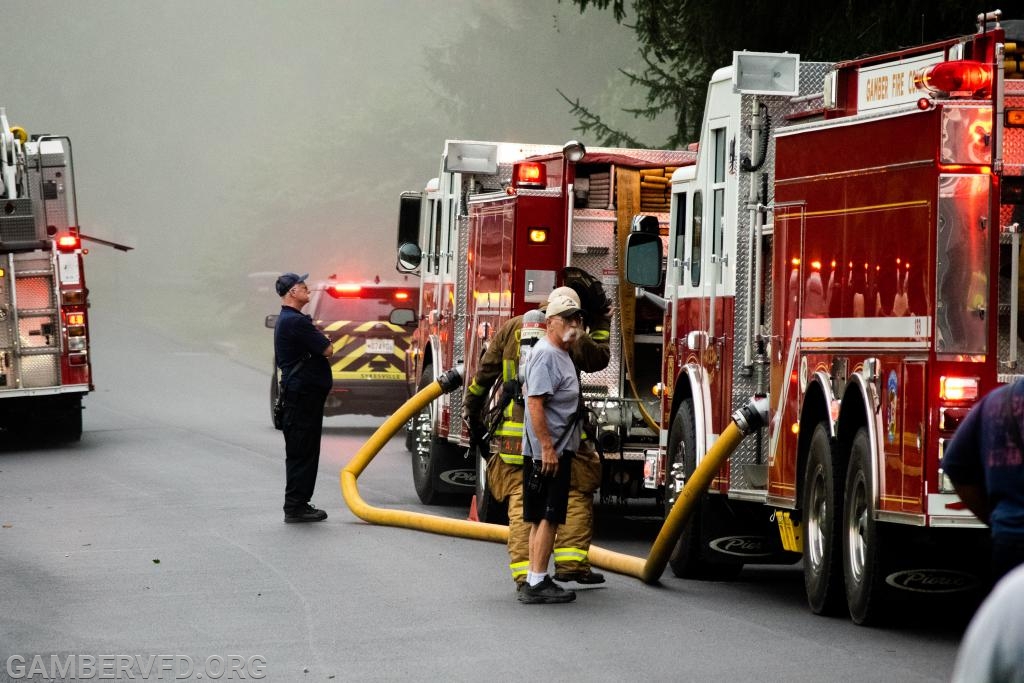 Engine tanker 133 supplying water to Engine 131 at a basement fire in Gamber's first due area