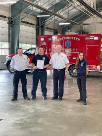 (l to r) Assistant Chief, EMS, Eric Zaney, FF/EMT, Shane Shifflet, Chief Michael Robinson, Medical Director, Stephanie Kemp. Photo provided by CCDFEMS